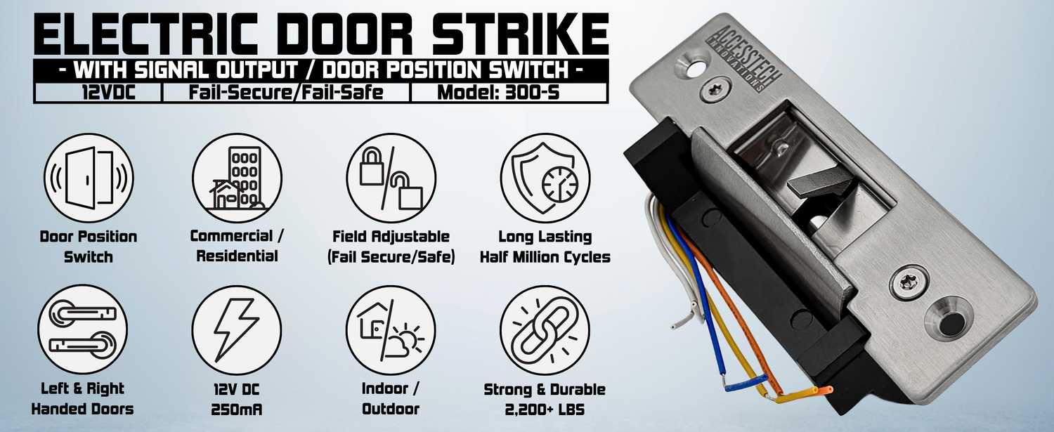 12V electric door strike for access control. For Cylindrical Locksets, Commercial or Residential