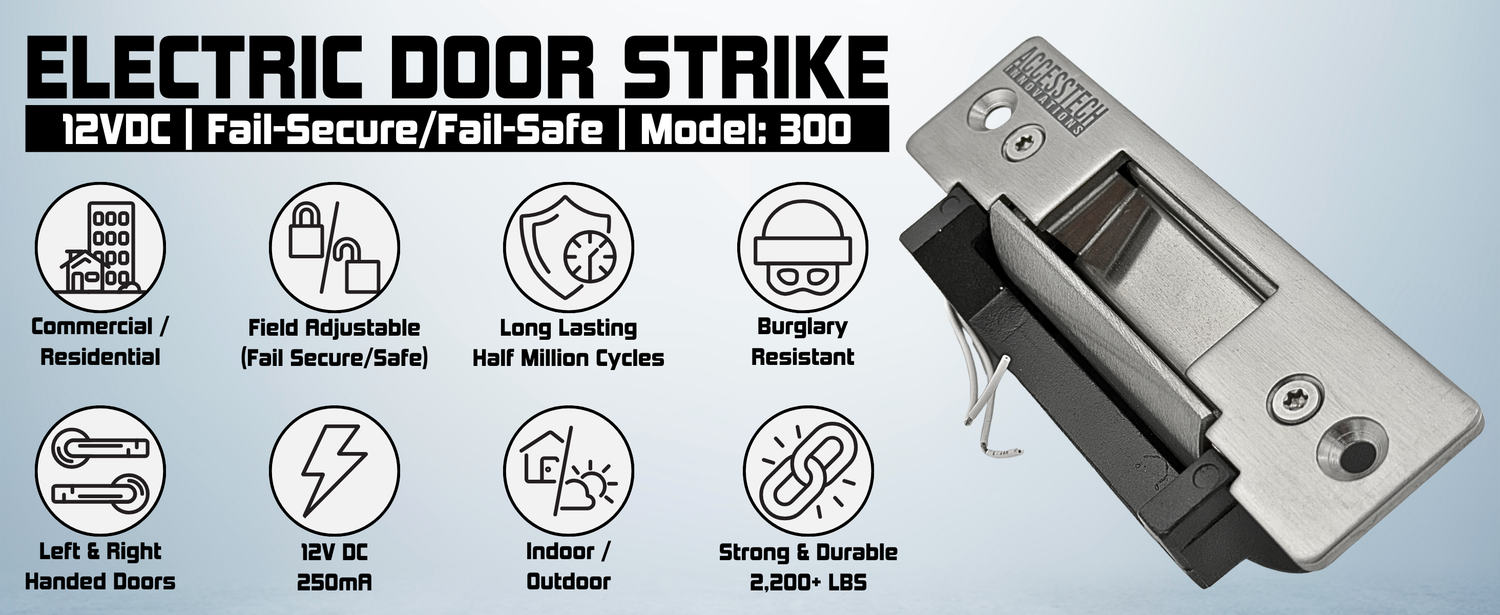 12V electric door strike for access control. Durable for Commercial or Residential Applications.